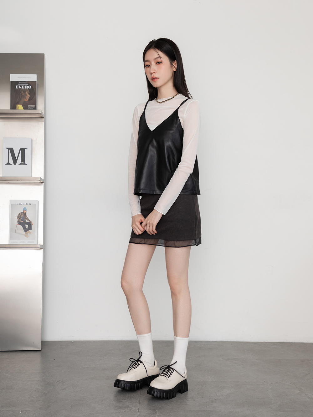 摩登少女.輕量鋸齒底綁帶德比鞋 香草米