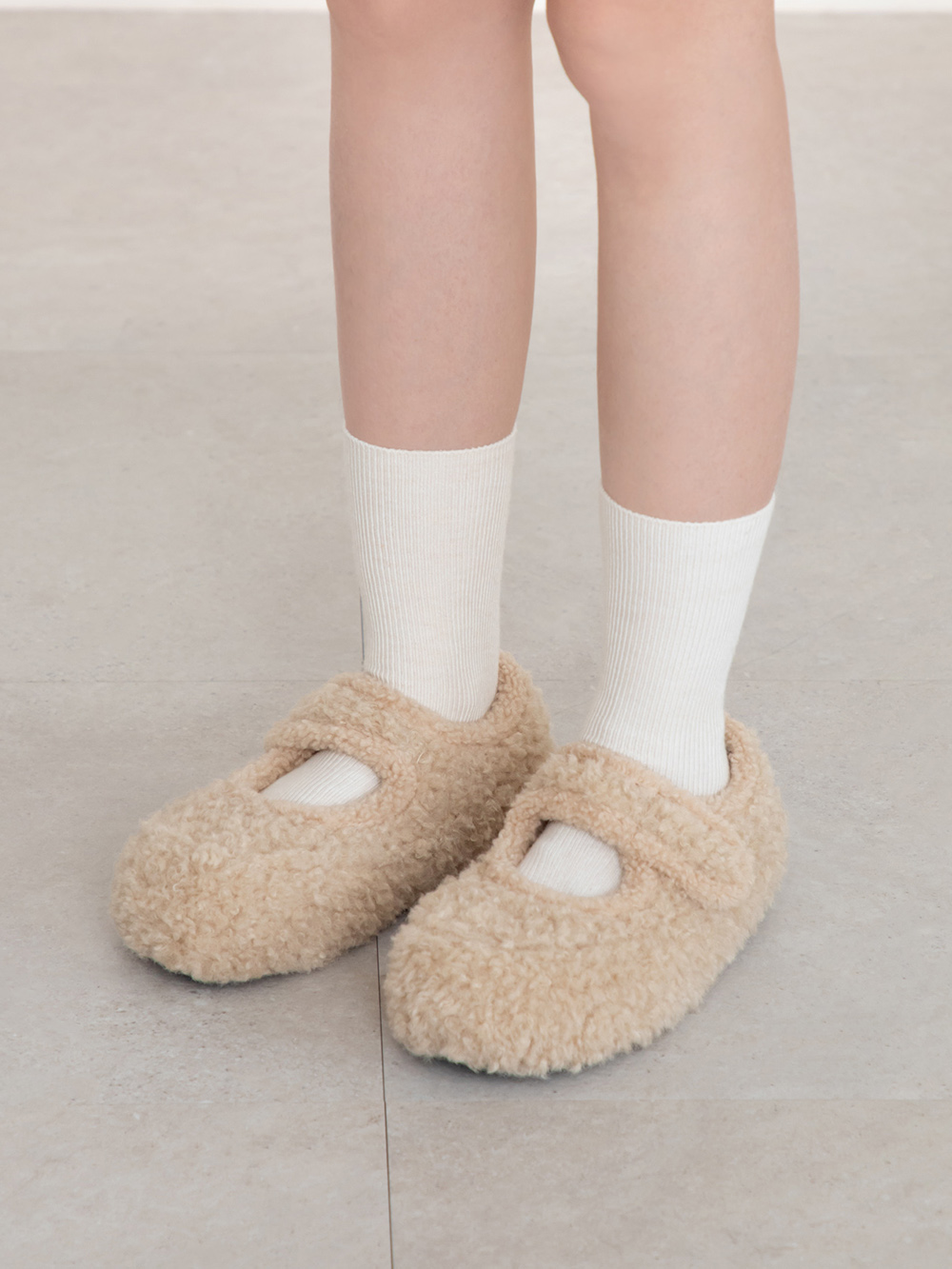 可愛萌系內增高毛毛瑪莉珍鞋 米色