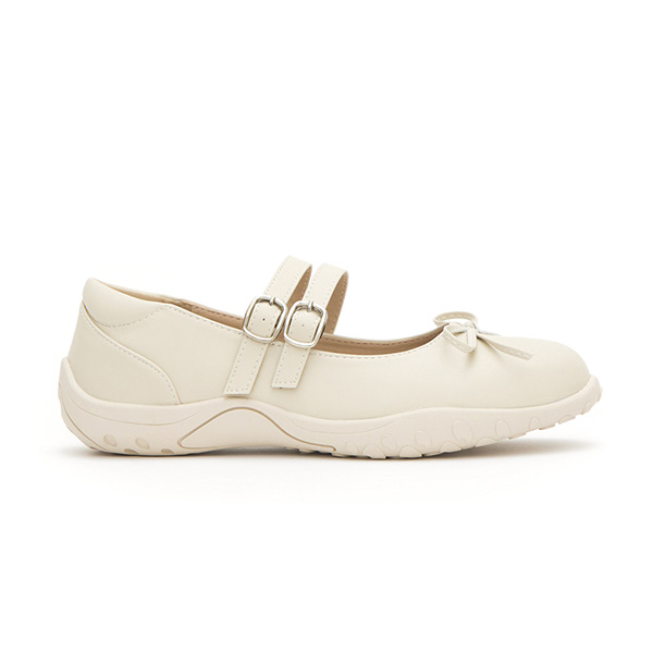 Double-Strap Athletic Ballet Flats Beige