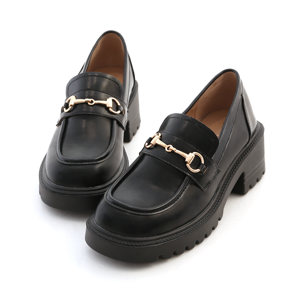 Lightweight Thick Sole Horsebit Loafers Black