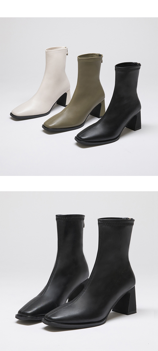 Plain Square Toe High Heels Slimming Boots Black