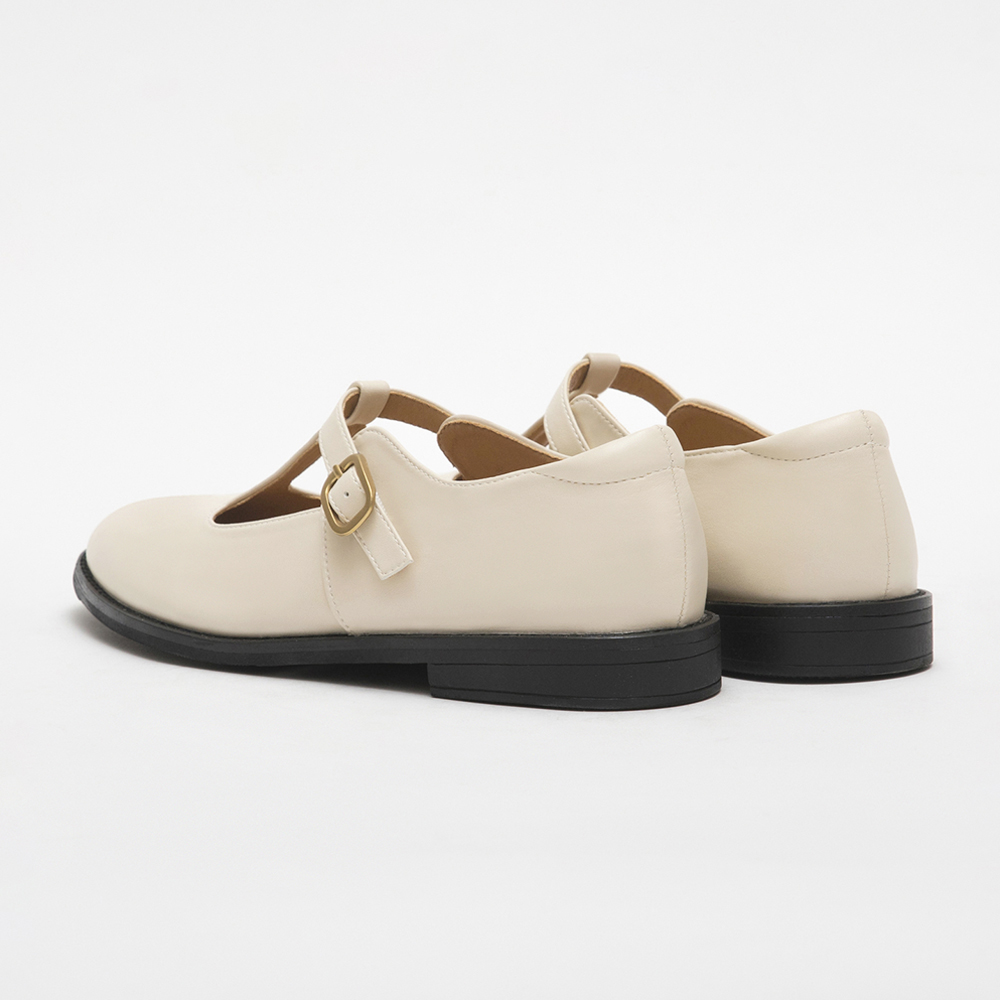 Microfiber Pointed Toe T-Bar Mary Jane Shoes Ivory