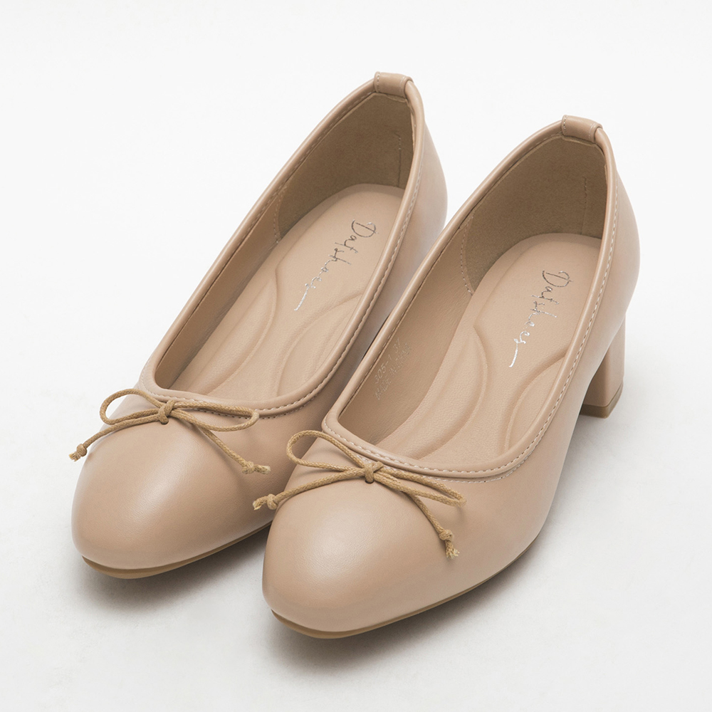 4D Cushioned Mid-Heel Ballets Shoes 粉杏