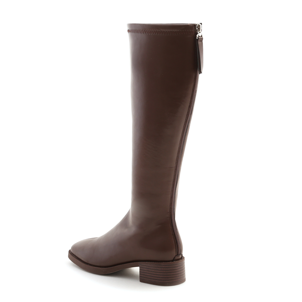 Square Toe Rubber Heel Tall Boots Dark Brown