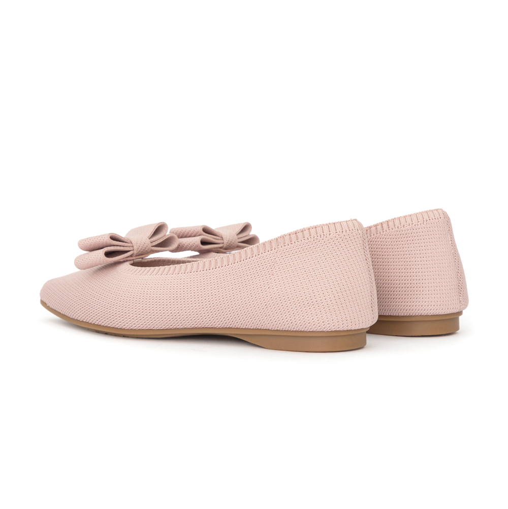 【3D零感雲織鞋】尖頭可拆卸蝴蝶結平底鞋 裸膚粉