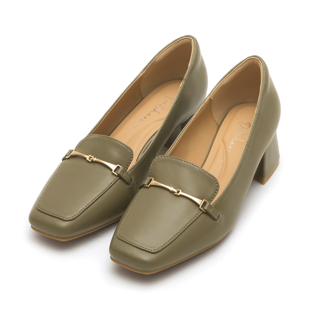 Horsebit Square-Toe Loafers Olive Green