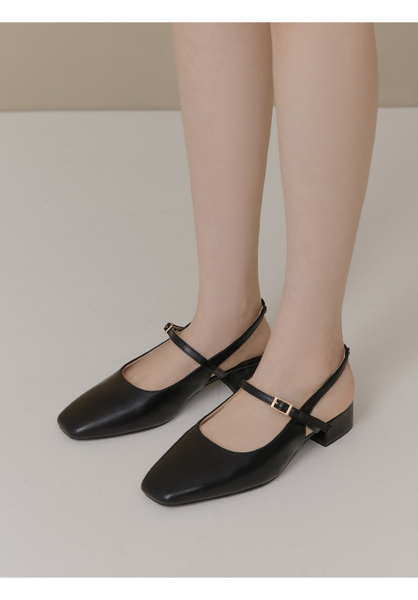 輕盈方頭4D氣墊後空低跟鞋 時尚黑