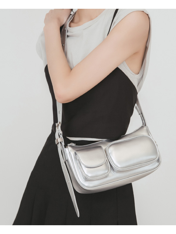 Multi-Pocket Crossbody Bag Silver