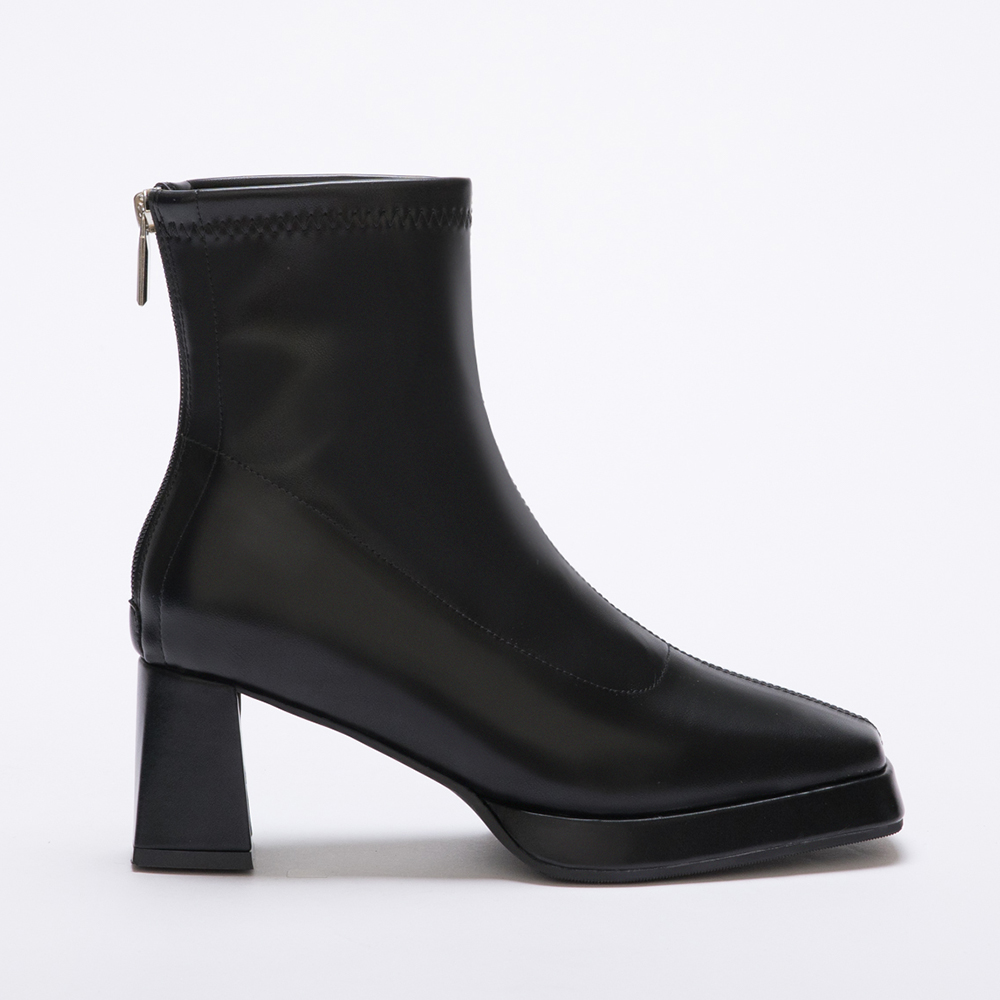 Plain Square Toe Platform High-Heel Slimming Boots Black