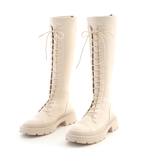 Lace-Up Under-The-Knee Boots Vanilla