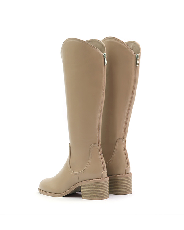 V-Cut Memory Foam Slim Long Boots Beige