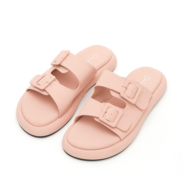 Pastel Square Buckle Cute Flat Sandals Pink