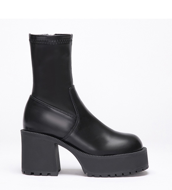 Thick Sole High-Heel Slimming Ankle Boots Black