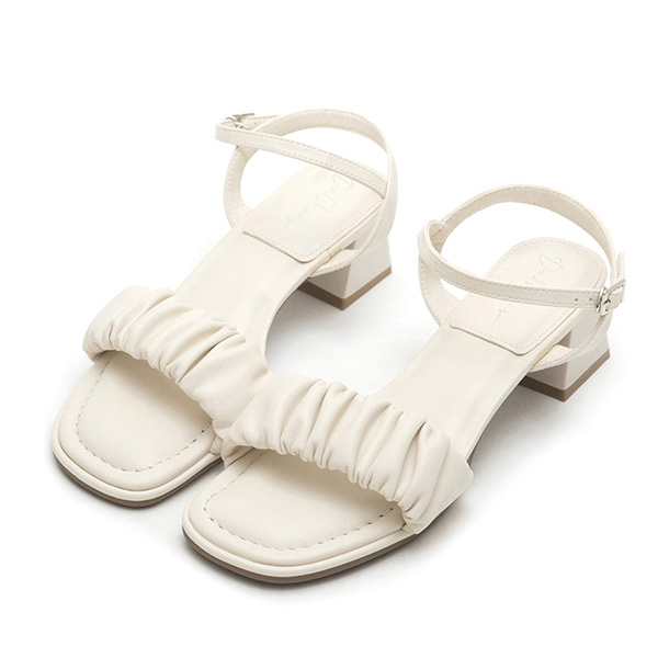 雲朵抓皺泡芙軟墊中跟涼鞋 米白