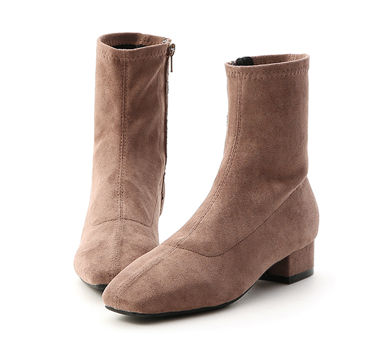 Square Toe Low Heel Sock Boots Brown