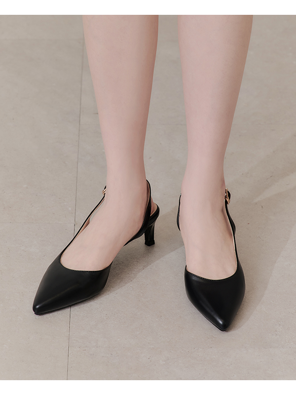 Pointed-Toe Mid-Heel Slingbacks Black