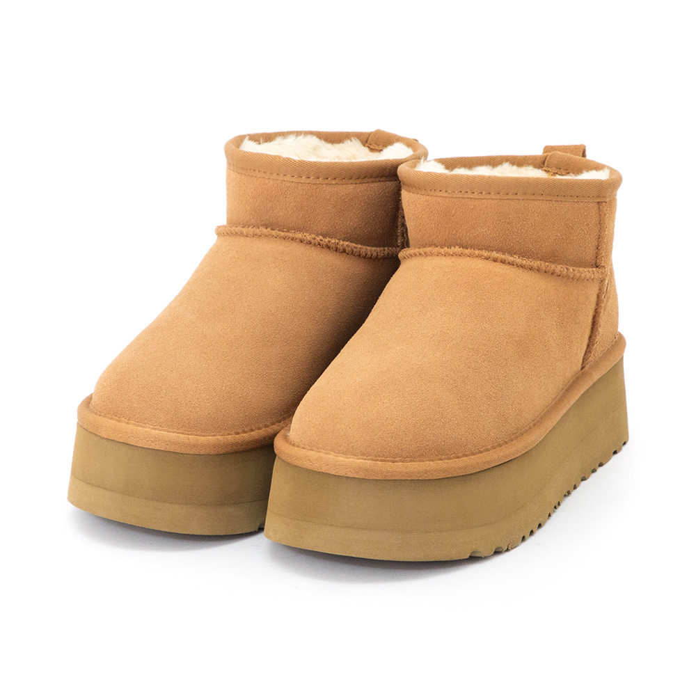 冬戀5cm增高底真皮短筒雪靴 栗子色