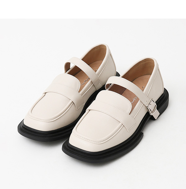 Square Heell Loafers Mary Jane Shoes Vanilla