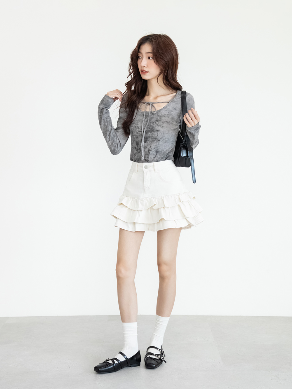 甜美酷感交叉帶瑪莉珍鞋 黑色