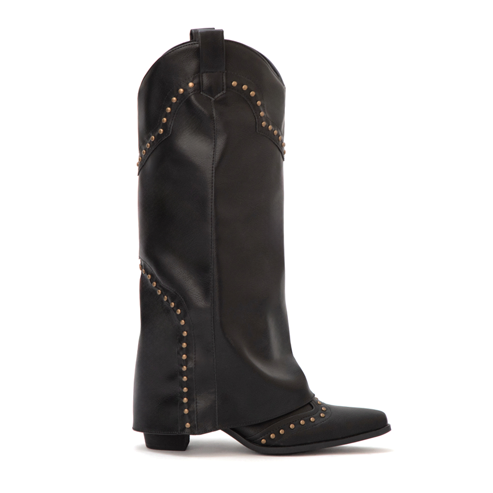 星光鉚釘V口復古西部褲管靴 時尚黑