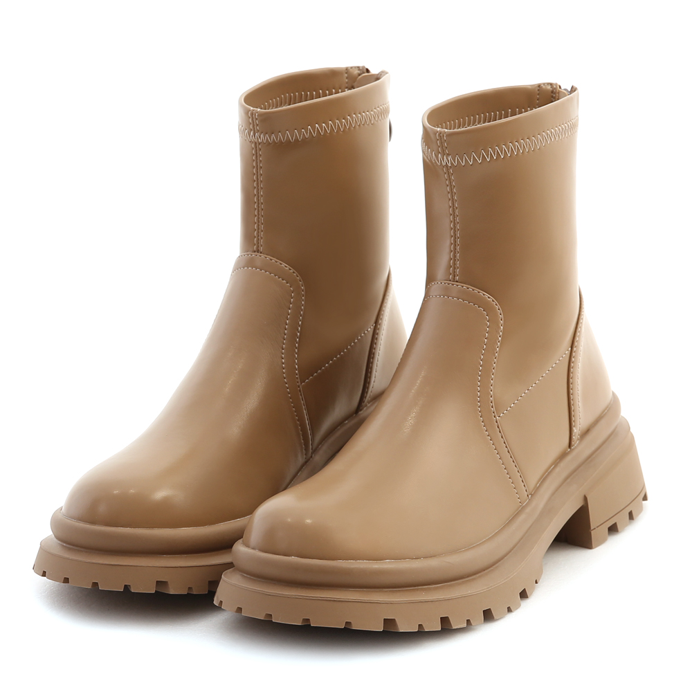 Plain Thick Sole Slimming Boots Beige