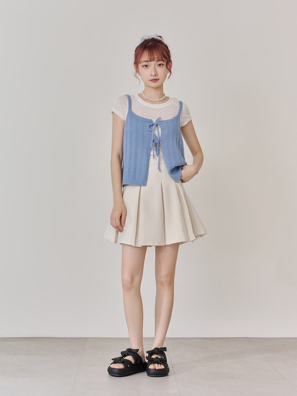 可愛雙蝴蝶結胖胖底氣墊拖鞋 黑