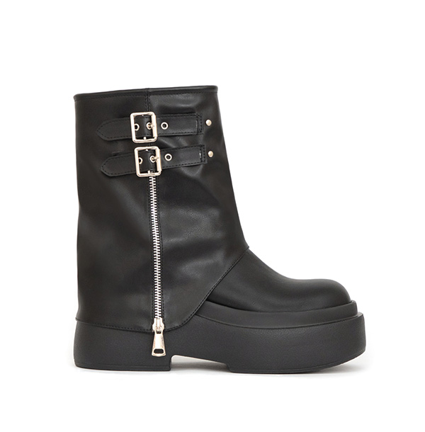 暗黑硬派Plus級加厚鬆糕底褲管短靴 黑色