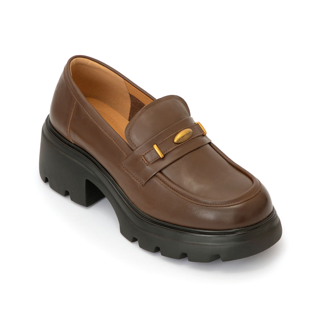 【真皮系列】復古小金豆輕量底樂福鞋 棕色