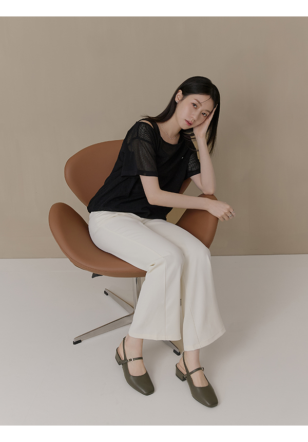 輕盈方頭4D氣墊後空低跟鞋 復古綠