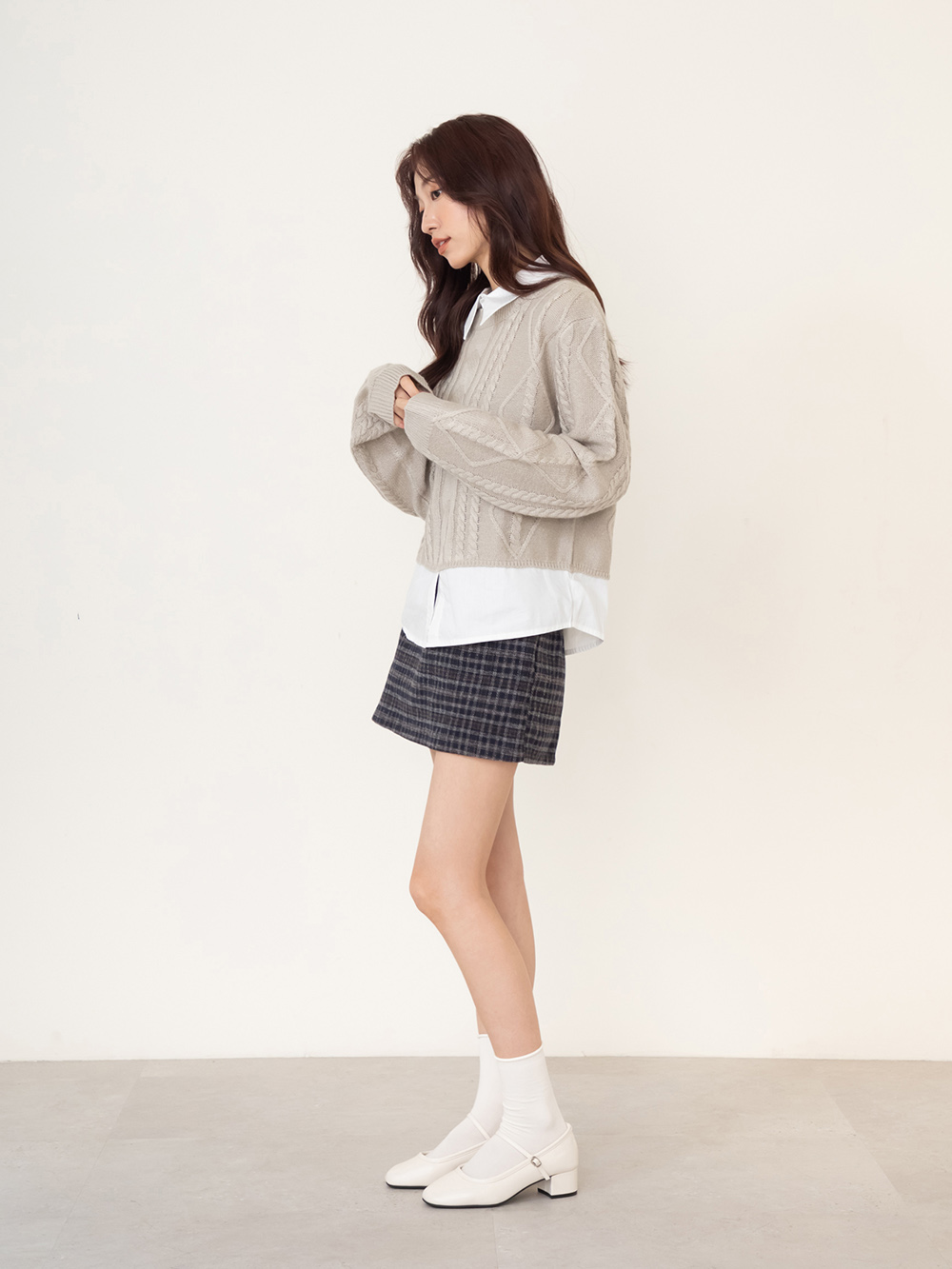 甜蜜蜜方頭氣質粗跟瑪莉珍鞋 米白色