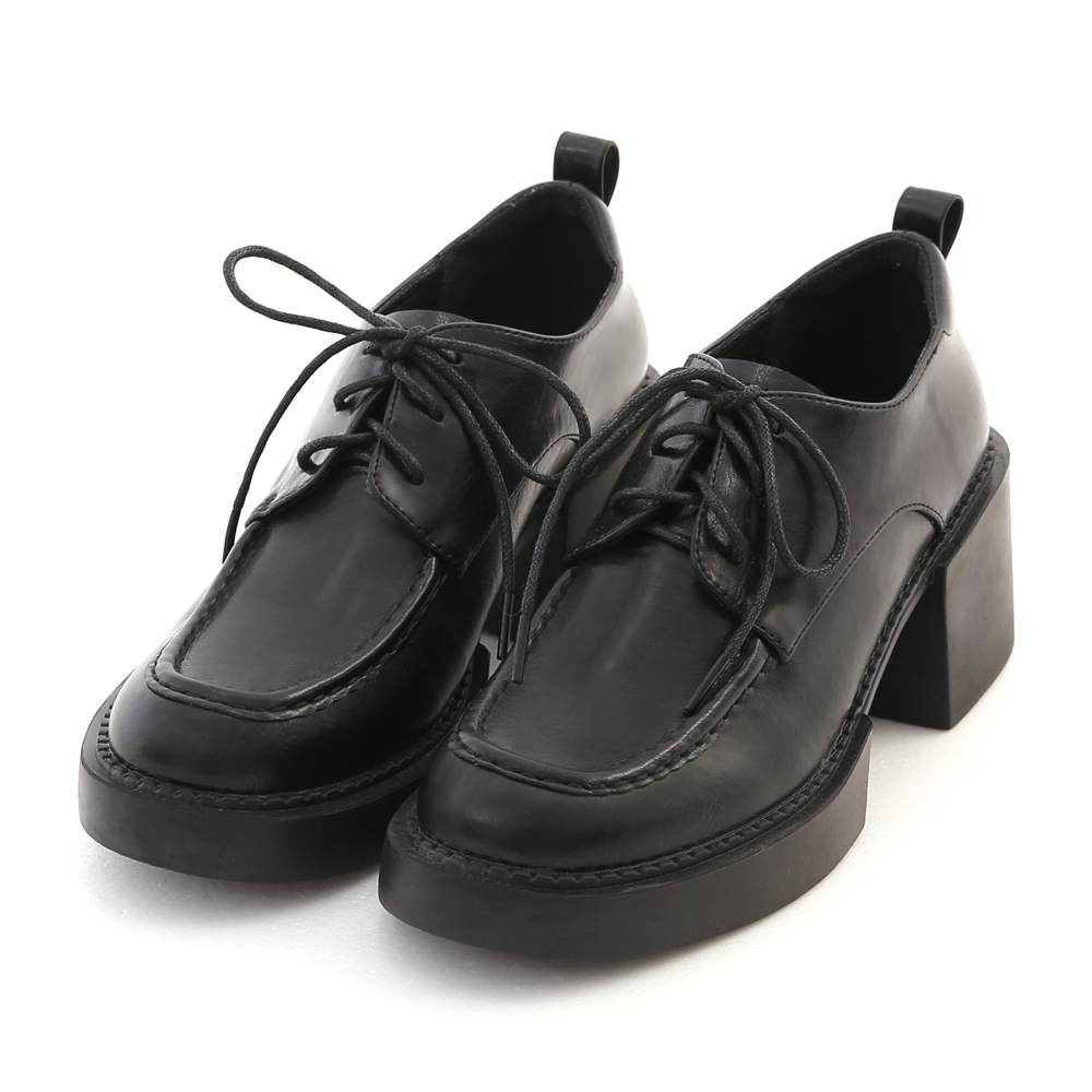 Lace-up Thick Sole High-Heel Derby Shoes Black
