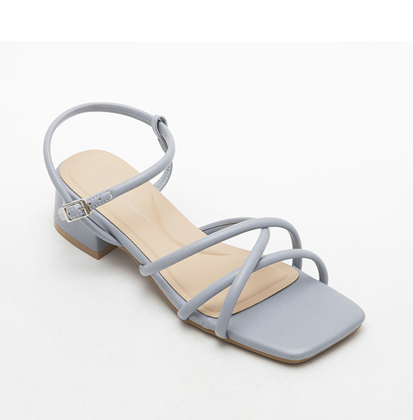 Cross-Strap Square Toe Mid-Heel Sandals Serenity Blue