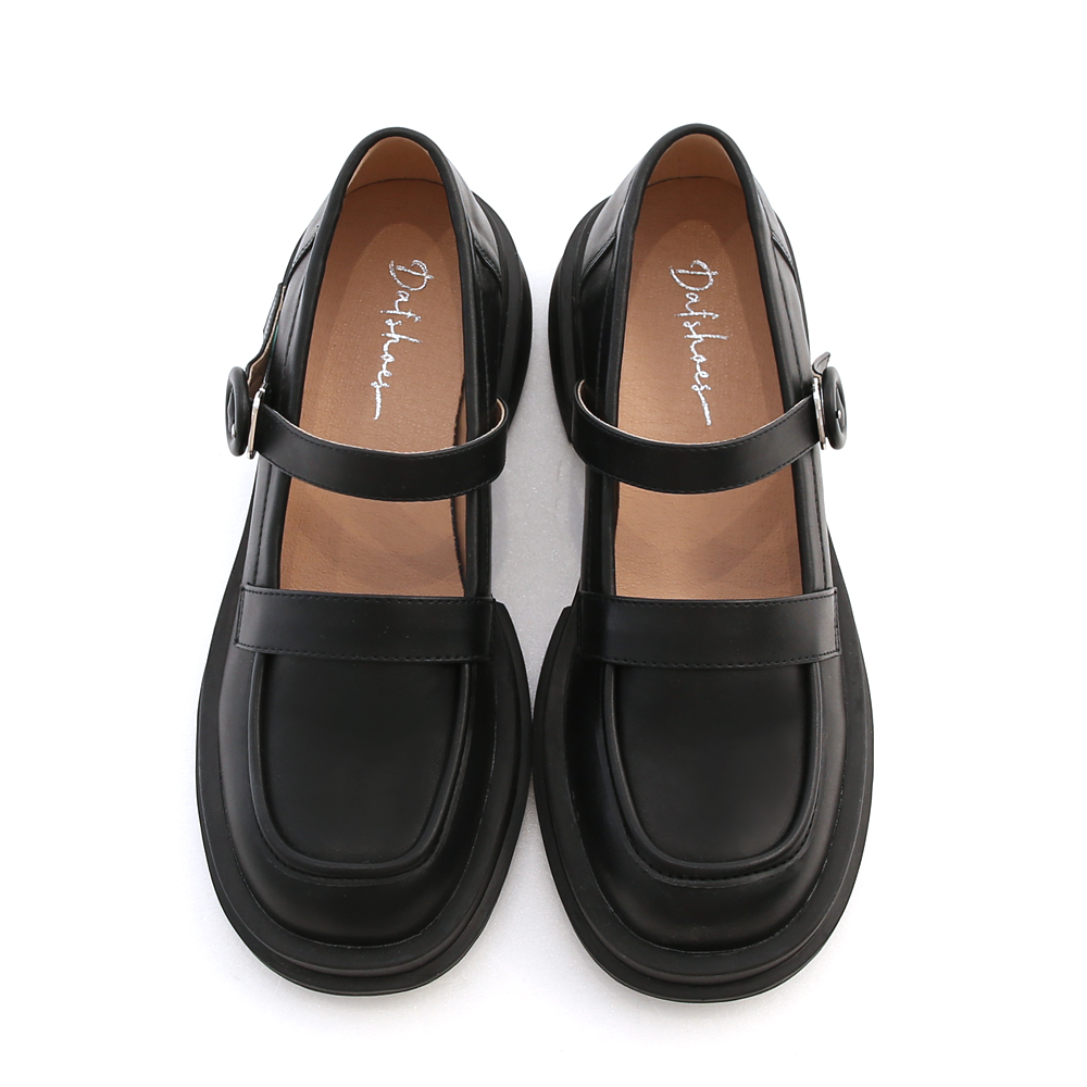Round Buckle Loafer Mary Janes Black