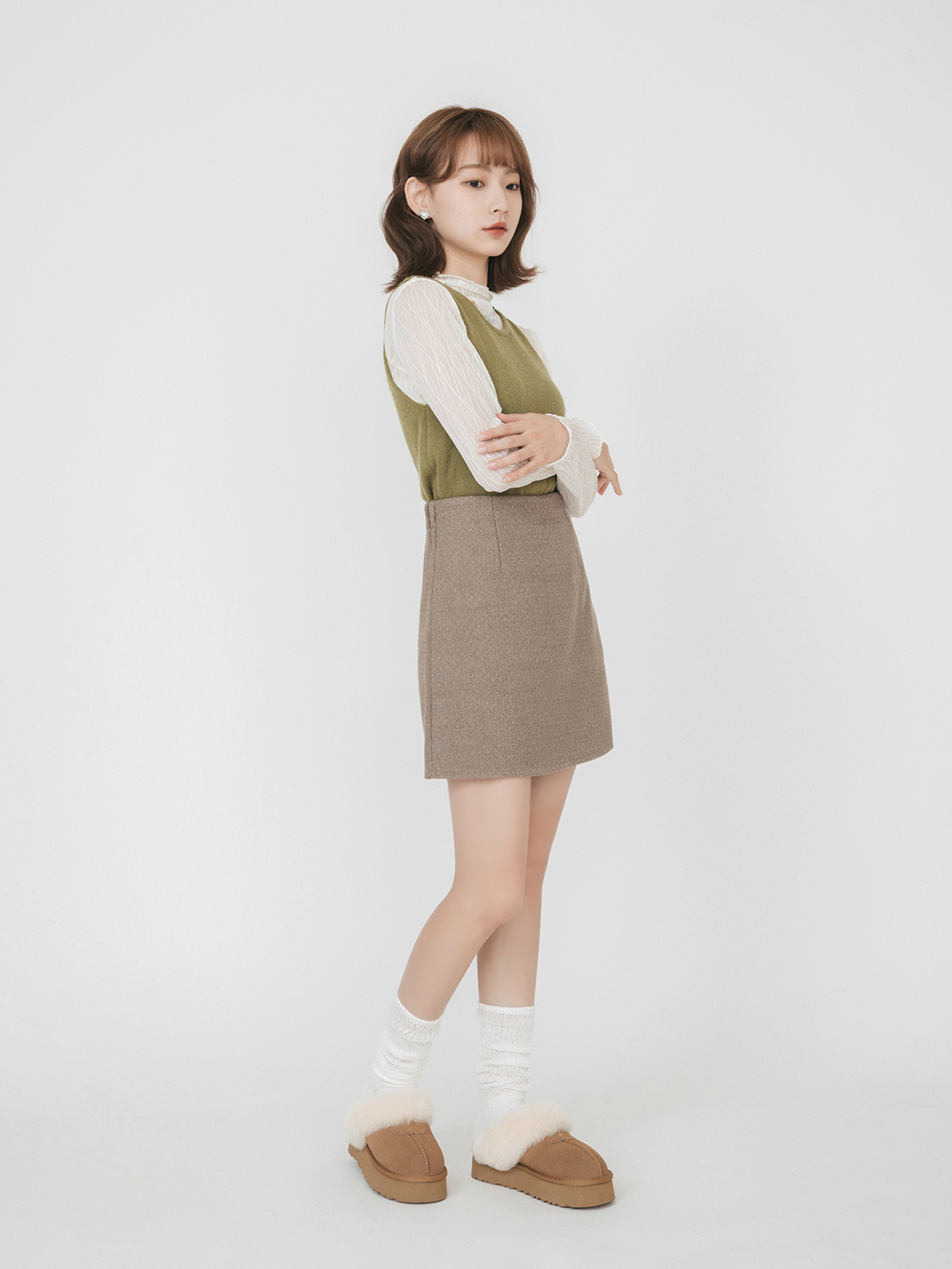 雪地精靈．真皮羊毛厚底雪靴拖鞋 駝色