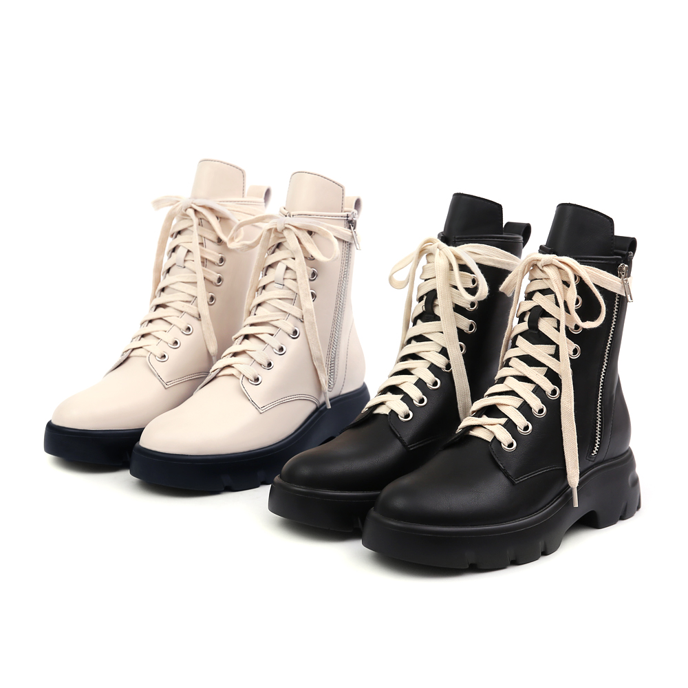 Lightweight Sole Colorblock Combat Ankle Boots Black