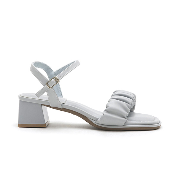 雲朵抓皺泡芙軟墊中跟涼鞋 冰河藍