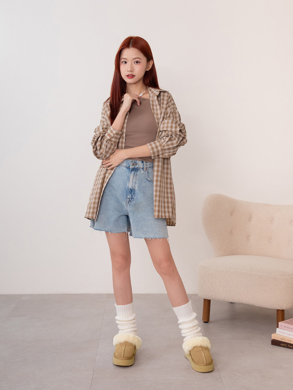 雪地精靈.真皮羊毛厚底雪靴拖鞋 沙色