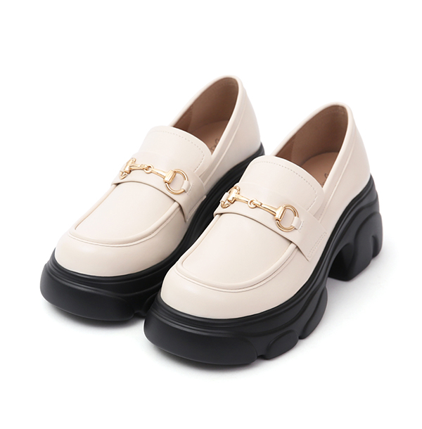 Trendy Horsebit Chunky Sole Loafers Beige