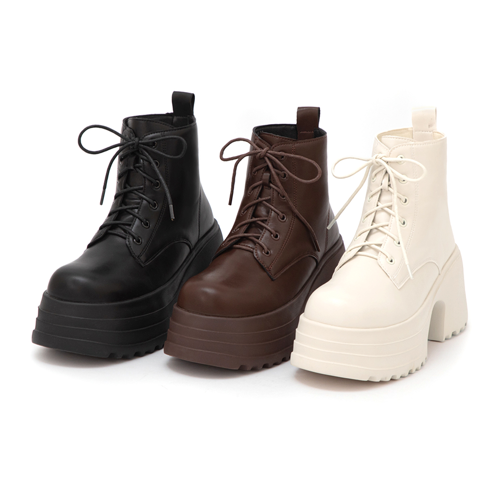 舞力全開增高加厚底綁帶短靴 黑色