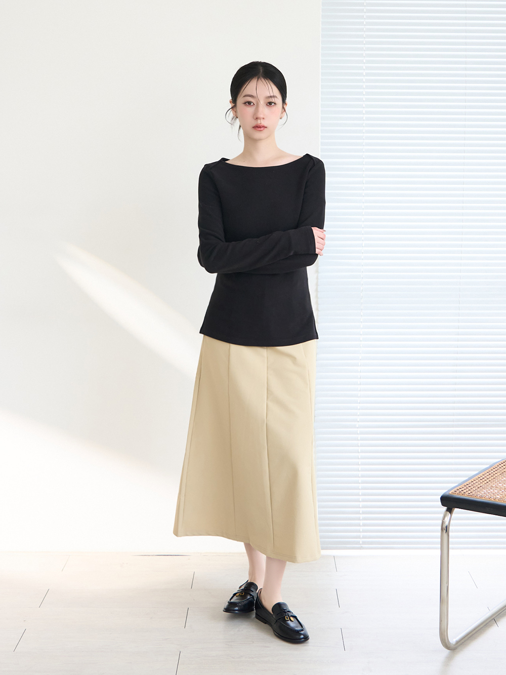 【真皮系列】親膚空氣棉平底樂福鞋 黑色