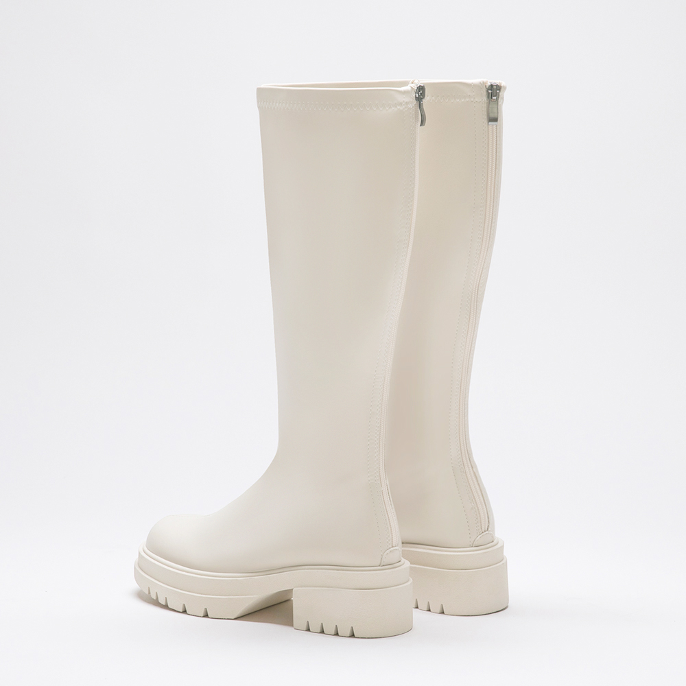 Plain Thick Sole Tall Boots Vanilla