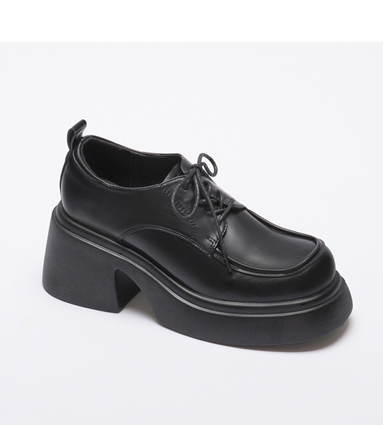 Lightweight Thick Sole Lace-Up-Up Derby Shoes Black