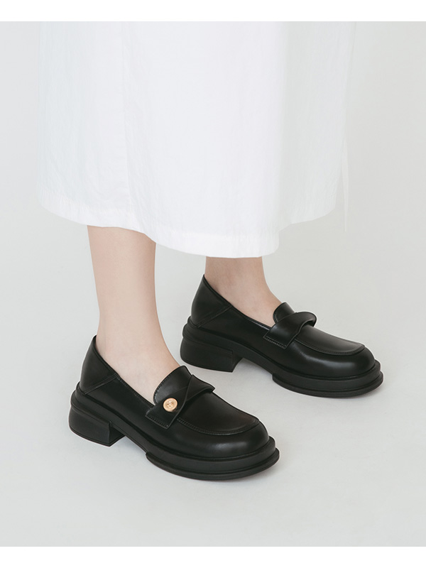 Coin Embellished Square Toe Loafers Black