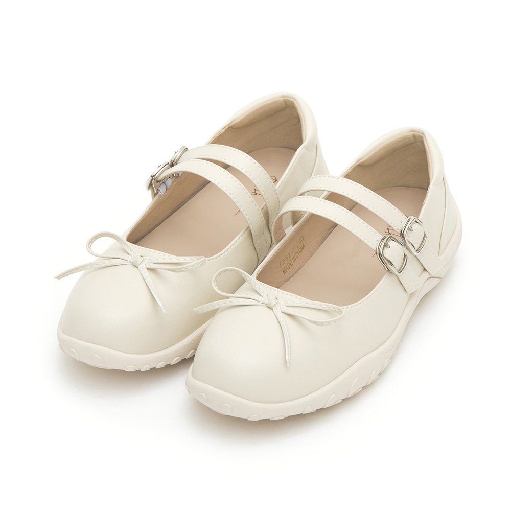 Double-Strap Athletic Ballet Flats Beige