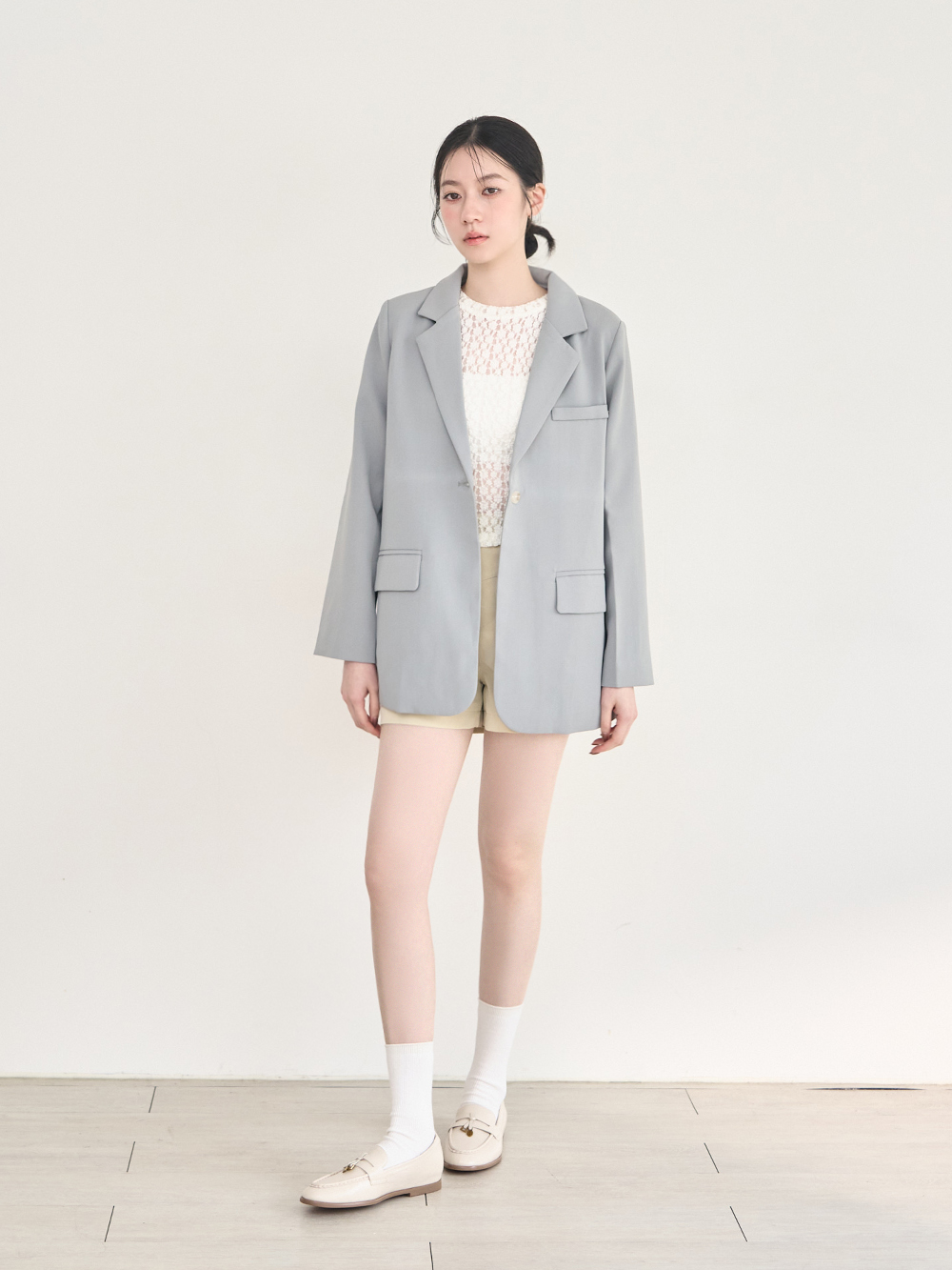 【真皮系列】親膚空氣棉平底樂福鞋 米白色