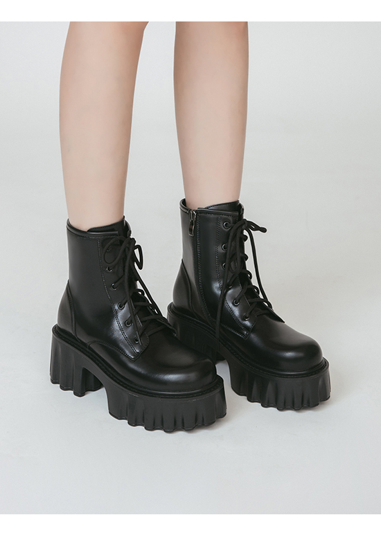 Zig-Zag Chunky Platform Lace-Up Boots Black