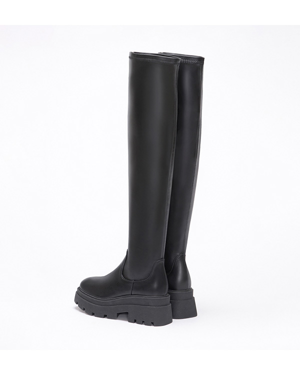 Over-The-Knee Fitting Tall Boots Black