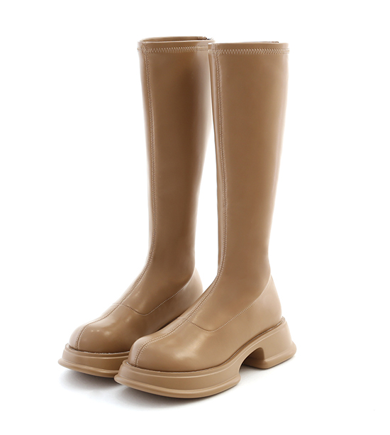 Plain Lightweight Thick Sole Slimming Tall Boots Beige