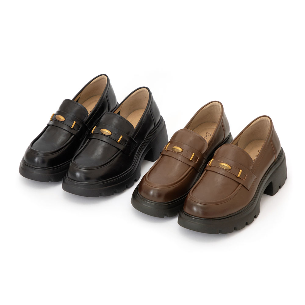 【真皮系列】復古小金豆輕量底樂福鞋 棕色