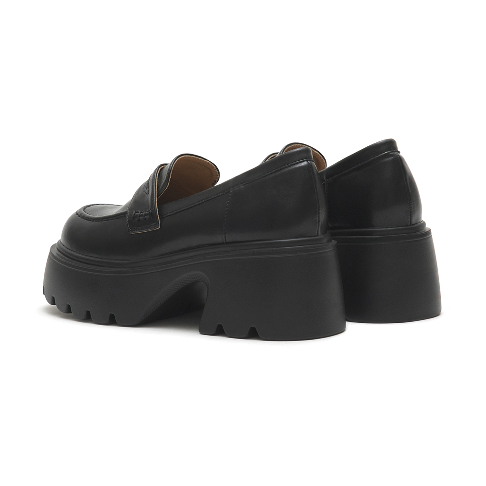 Color-Block Stitch Thick Sole Loafers Black